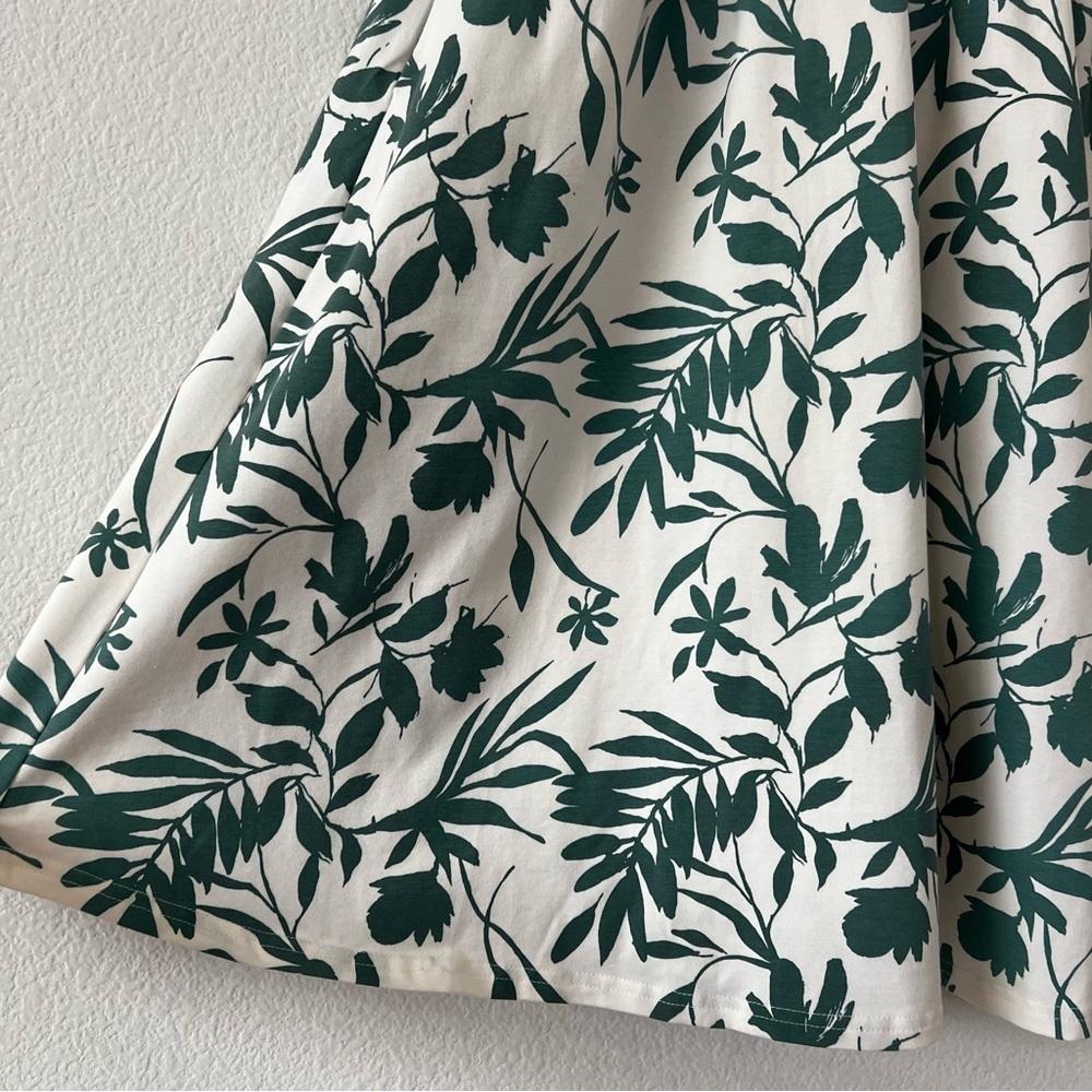 Pact NWOT Organic Cotton Fit & Flare Crossover Tropical Palm Summer Dress Small - Picture 8 of 16